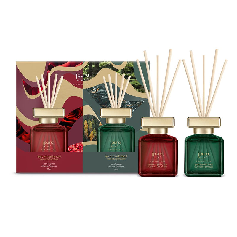 Load image into Gallery viewer, Ipuro geurdiffuserset whispering rose emerald forest 2x50ml
