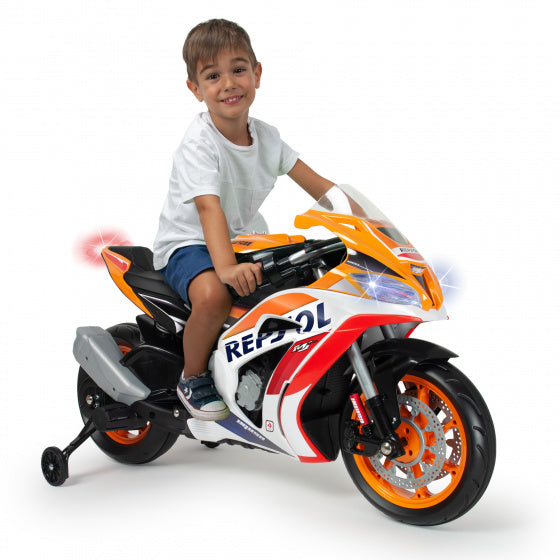 Load image into Gallery viewer, Injusa Repsol elektrische kindermotorfiets 12V oranje wit
