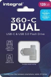 Usb-stick integral 128 gb usb type-a usb type-c zilver