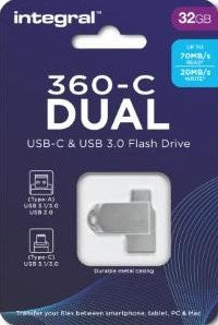 Usb-stick integral 32 gb usb type-a usb type-c zilver
