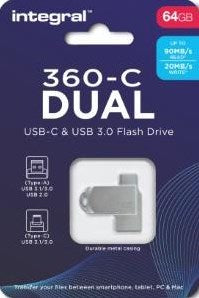 Usb-stick integral 64 gb usb type-a usb type-c zilver