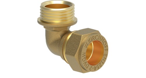 Kirchhoff messing overgangshoek 90°, blank, 18 mm x 1 2 ag, klemkoppeling voor koperen buis - 989452317
