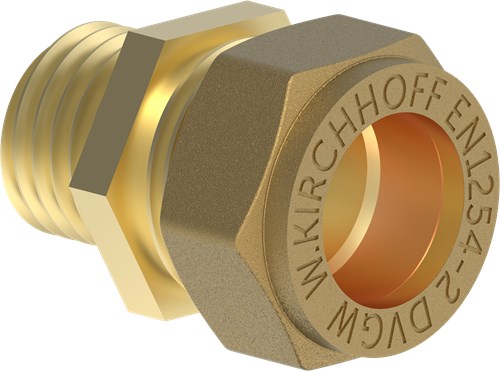 Load image into Gallery viewer, Kirchhoff messing overgangsstuk, blank, 18 mm x 1 2 et, klemkoppeling voor koperen buis - 989457617
