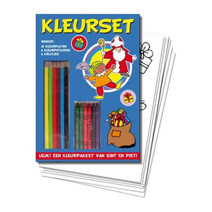 Van der doelen sinterklaas kleurset met kleurplaten kleurtjes en krijtjes