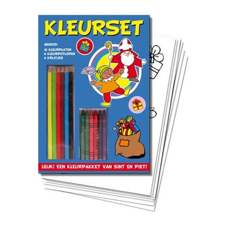 Van der doelen sinterklaas kleurset met kleurplaten kleurtjes en krijtjes