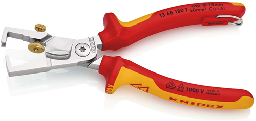 Knipex strix® striptangen met kabelschaar | geïsoleerd | meercomponenten-omhullingen | vde-getest - 13 66 180 t