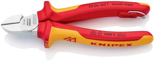 Knipex zijsnijtang | lengte 160 mm | met bevestigingsoog | meercomponenten mantels | 1 stuk - 70 06 160 t - 70 06 160 t