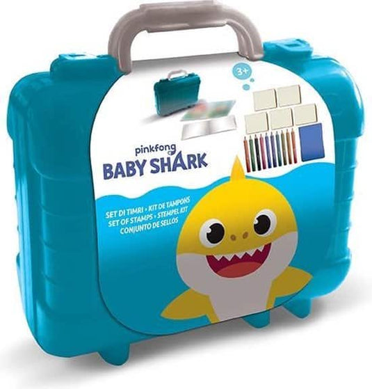 Jonotoys multi print stempelkoffer baby shark, met 5 houten stempels