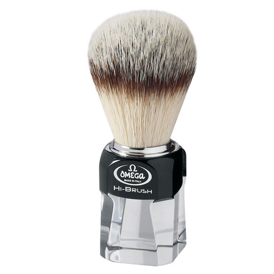 Omega scheerkwast hi-brush synthetisch haar met dassenhaareffect zwart transparant handvat 11cm