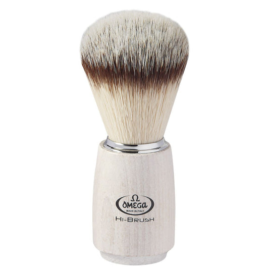 Omega scheerkwast hi-brush synthetisch haar met dassenhaareffect essenhouten handvat 11,5cm