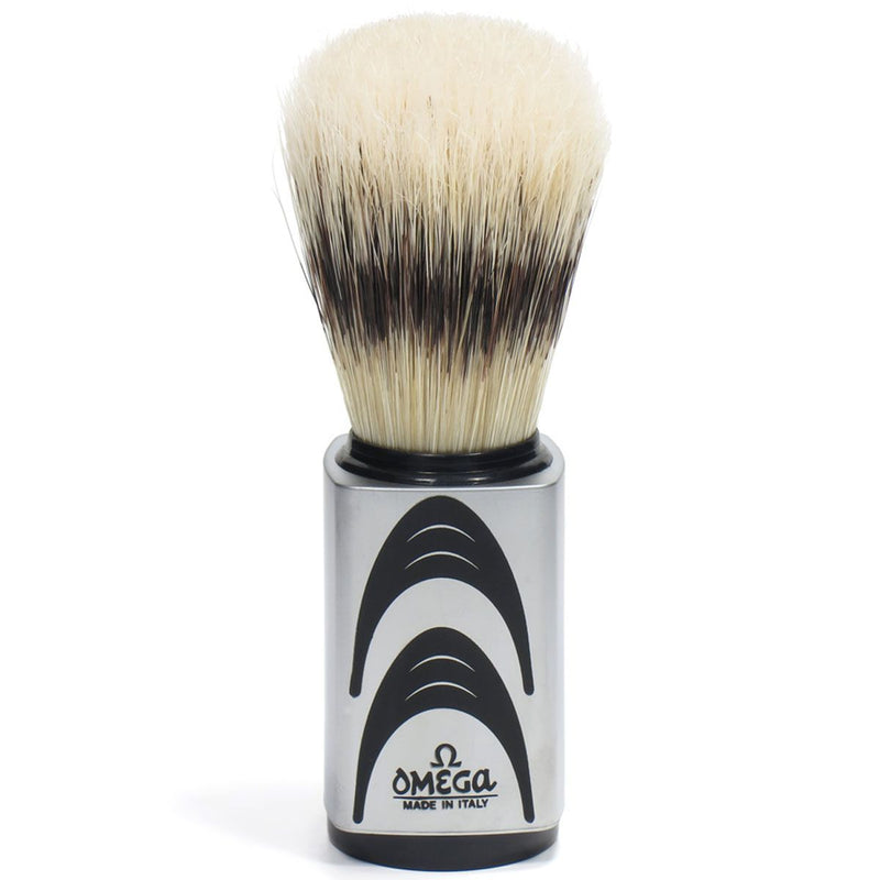 Load image into Gallery viewer, Omega scheerkwast hi-brush varkenshaar met dassenhaareffect grijs handvat + standaard 11,5cm
