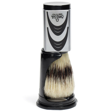 Omega scheerkwast hi-brush varkenshaar met dassenhaareffect grijs handvat + standaard 11,5cm