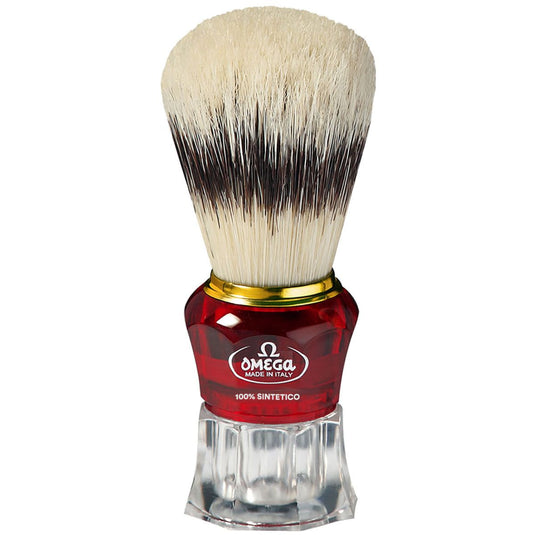 Omega scheerkwast hi-brush synthetisch haar met dassenhaareffect rood transparant handvat 11cm