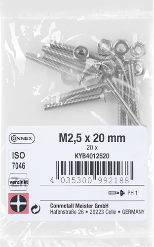Load image into Gallery viewer, Connex metaalschroef pk m2,5x20 vz ph 20st - kyb4012520
