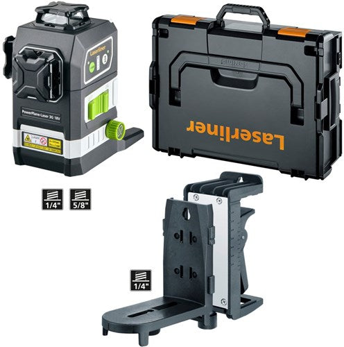 Laserliner powerplane-laser 3g multi-18v - geleverd met 7-delige poweradapterset 036.380.70 - 036.380l