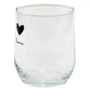Clayre eef transparant drinkglas met zwart hartje en het woord love . ã˜8x9cm 300ml