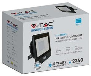 V-tac led bouwlamp | 30w | 6500k | ip65 | met sensor | body zwart