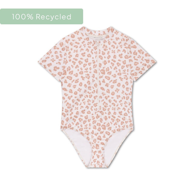 Load image into Gallery viewer, Leopard | beige meisjes uv badpak met korte mouwen
