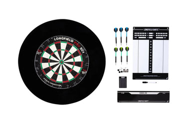 Longfield darts Tournament dartbord met toebehoren zwart 8-delig
