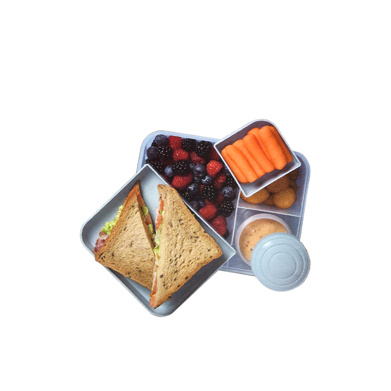 Load image into Gallery viewer, Lunchbox met dressing beker en 2 trays blue
