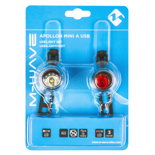 M-Wave Apollon Mini Verlichtingsset Led 360° Zichtbaarheid Zwart