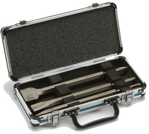 Makita accessoires 3-delige sds plus beitelset: punt, vlak en spadebeitel in aluminium koffer d-42357 - d-42357