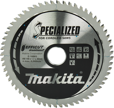 Makita accessoires afkort- en cirkelzaagblad aluminium | efficut 190x30(20)mm 60t 0g - e-16863 e-16863