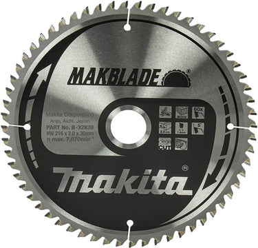 Makita accessoires makita afkortzaagblad voor hout | makblade | ø 216mm asgat 30mm 60t - b-32839