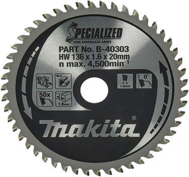 Makita accessoires cirkelzaagblad | aluminium | 136x20x1,6 50t 0g - b-40303