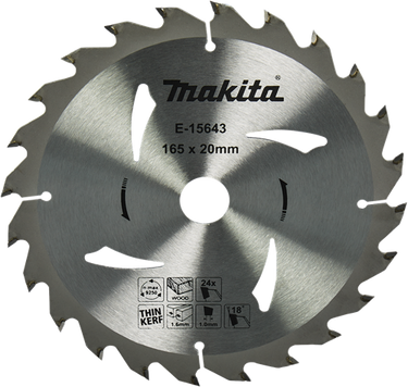 Makita accessoires cirkelzaagblad hout | 165x20x1,6 24t 18g - e-15643 - e-15643