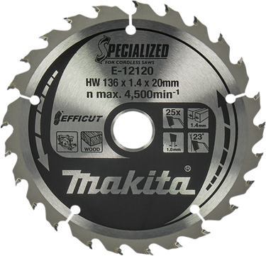 Makita accessoires makita cirkelzaagblad voor hout | efficut | ø 136mm asgat 20mm 25t - e-12120