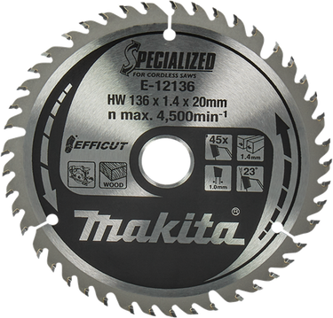 Makita accessoires makita cirkelzaagblad voor hout | efficut | ø 136mm asgat 20mm 45t - e-12136