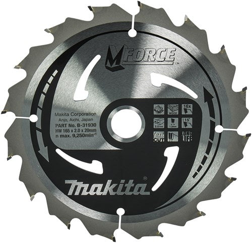 Load image into Gallery viewer, Makita accessoires cirkelzaagblad | hout | mforce | 165x20x2,0 16t15g - b-31930
