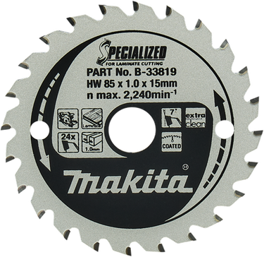 Makita accessoires makita cirkelzaagblad voor laminaat | specialized: gemelamineerd | ø 85mm asgat 15mm 24t - b-33819