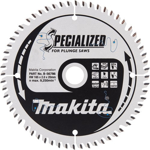 Makita accessoires makita invalcirkelzaagblad voor hout | specialized | ø 165mm asgat 20mm 60t - b-56720