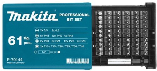 Makita accessoires schroefbitset 61-delig - met de meest gangbare bitjes - p-70144blk