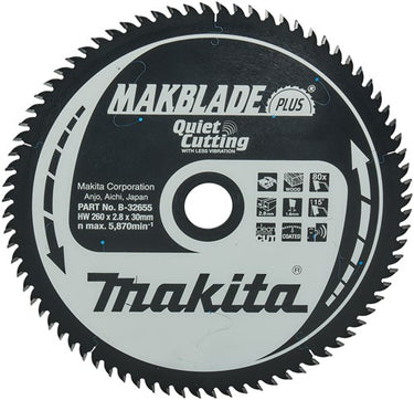 Makita accessoires tafelzaagblad hout - makblade-plus 260x30x2,8 80t 15g - b-32655