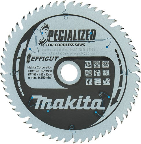 Makita accessoires twin-pack cirkelzaagblad hout efficut 165x20x1,45 56t 23g - b-57336-2