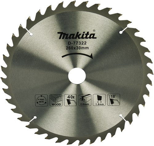 Makita accessoires makita afkortzaagblad voor hout | standaard | ø 260mm asgat 30mm 40t - d-77322