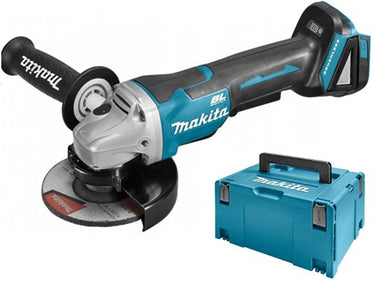 Makita 18 v haakse slijper 125 mm dga505zj (blauw zwart, accu's en lader niet inbegrepen | in mbox | veiligheidsschakelaar)