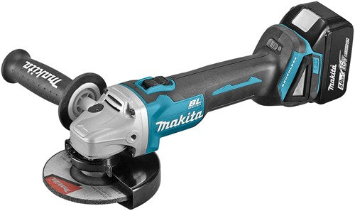 Load image into Gallery viewer, Makita dga506rtj 18v haakse slijper 125mm 5,0ah accu (2 st), snellader, mbox, met vastzetschakelaar
