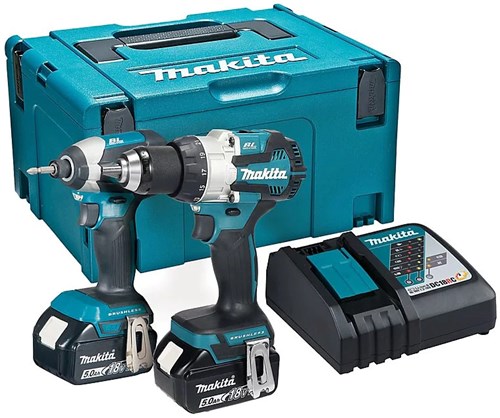 Load image into Gallery viewer, Makita dlx2507tj 18v combopack dhp489 klopboormachine + dtd153z slagschroevendraaier 5,0 ah accu (2 st), in mbox
