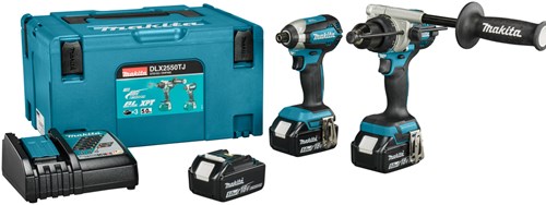 Load image into Gallery viewer, Makita dlx2550tj 18v combiset dhp492 (klop)boor- schroefmachine + dtd153 slagschroevendraaier (3x 5.0ah accu en lader) in mbox - dlx2550tj
