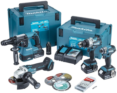 Makita dlx4195jx1 combiset | dhp489 + dtd173 + dhr243 + dga504 | incl. 3x 5.0ah accu + lader in m-box - dlx4195jx1