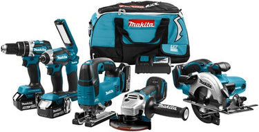 Makita dlx6082t comboset 18v li-ion met 3x 5.0ah accu's - voor (klop)boren, (slag)schroeven, zagen en slijpen - dlx6082t