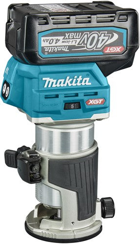 Load image into Gallery viewer, Makita rt001gm205 boven- en kantenfrees | 40 v max | 2 x 4.0 ah accu + snellader | incl. diverse voeten | in mbox rt001gm205
