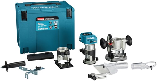 Load image into Gallery viewer, Makita rt001gz15 boven- en kantenfrees | 40 v max | zonder accu's en lader | in mbox met geleiderail adapter - rt001gz15
