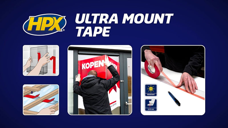 Afbeelding laden in galerijviewer, Hpx producten dubbelzijdig tape ultra mount transparant 19mm x 50m
