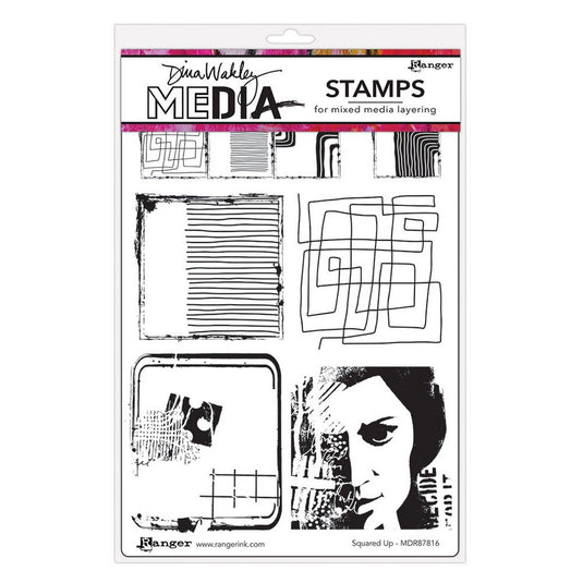 Ranger ink ranger • dina wakley media cling stamps squared up 6pcs