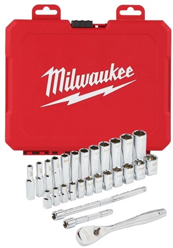 Load image into Gallery viewer, Milwaukee accessoires milwaukee ratel + doppen set 1 4 drive 28 pc ratchet + socket set metric - 4932464943
